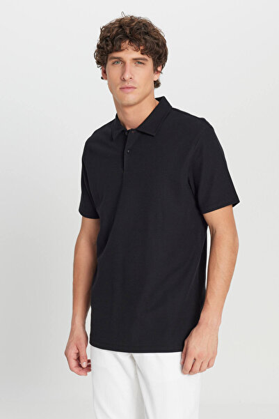 AC&Co / Altınyıldız Classics Чоловічий чорний 100% бавовняний Slim Fit вузький крій поло з жакардовим трикотажем