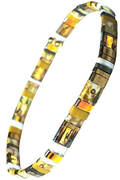 NAZLI TAKILAR سوار مصنوع يدويًا من خرز زجاجي ميوكى تيلا مرن بنمط مختلط بلون ا...