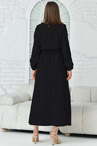 QLAY Women's Biscuit Neck Long Sleeve Seersucker Dress