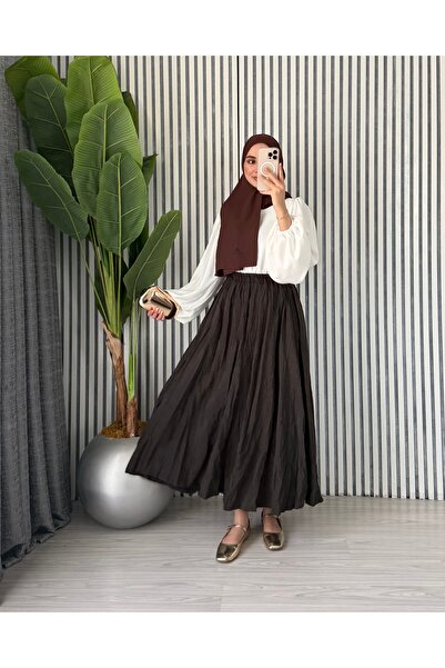 ruqaya Kadın Pilise Pamuk poplin Kraş Kloş Uzun Bohem Etek