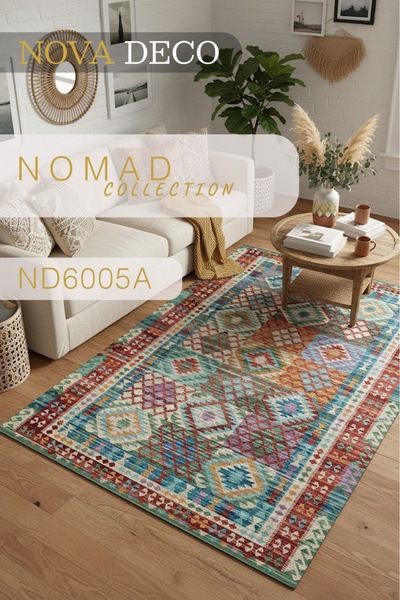Nova Deco Etnik Desenli Renkli Kilim Halı – Yıkanabilir Pamuk