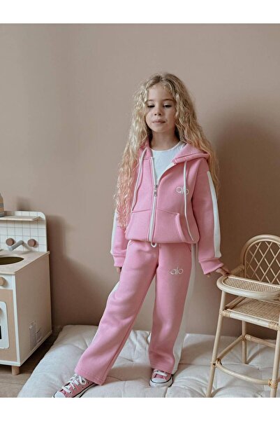 Jolly Kids Girl's Striped Hooded Sweatshirt Winter Tracksuit Set