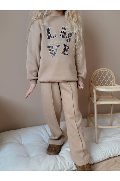 Jolly Kids Girl's Love Leopard Patterned Sweatshirt Winter Tracksuit Set