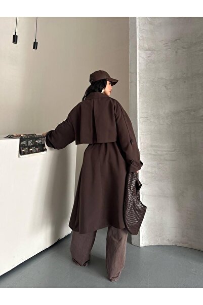 Ekim Store Uzun Dökümlü Kuşaklı Oversize Trençkot