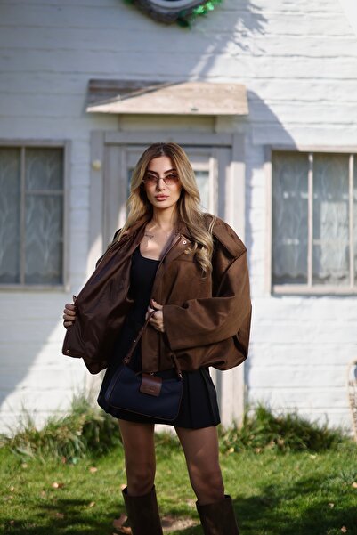 Butik İdl Fashion Süet Kahve Bomber Ceket – Şık ve Rahat Kadın Ceket