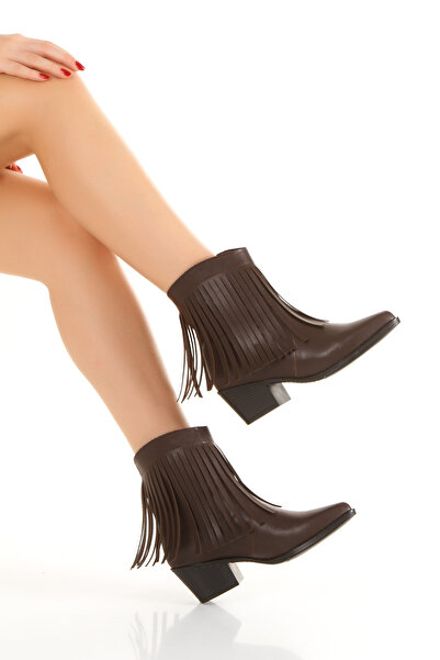 PASSAGE SHOES Women's Tassel Detailed Western Cowboy Boots 5119 Brown Skin