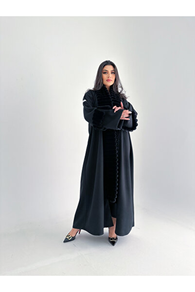 NNNN Wool abaya with fur trim