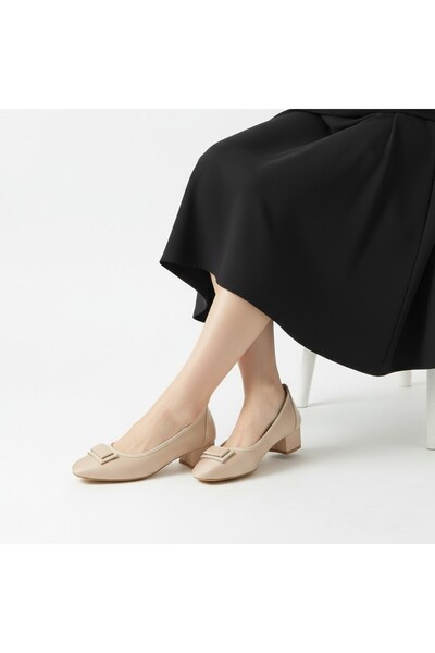 RAVZADERİ Square Buckle Detailed Satin Heeled Shoes