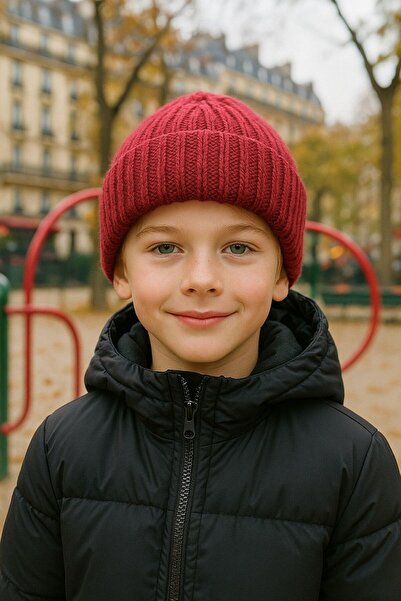 BALIENTE Beretă pentru băiat din lână material reiat roșu Claret 7-12 ani