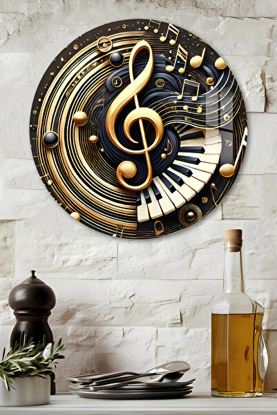 kutuTR 3D Görünümlü Temperli Cam Tablo – Müzik ve Piyano Temalı Duvar Süsü UV...