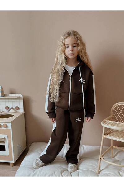 Jolly Kids Girl's Striped Hooded Sweatshirt Winter Tracksuit Set