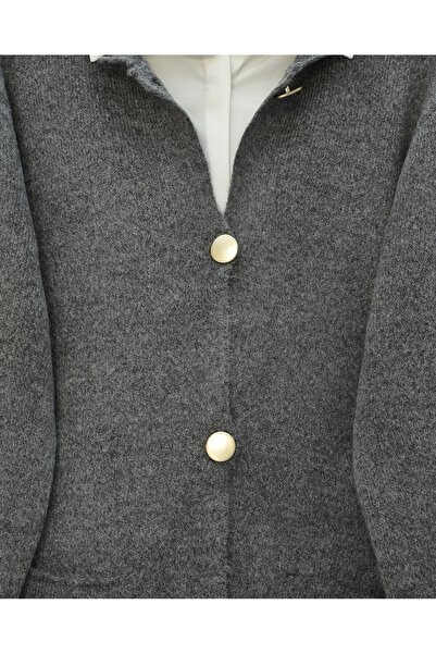 Modamorfo Buttoned Front Double Pocket Soft Knit Cardigan - Smoked