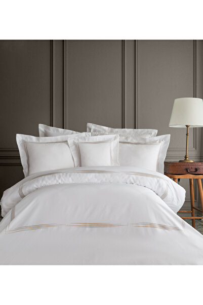 miemaison طقم غطاء لحاف فاخر من بيفرلي وايت 120 خيط - مقاس قياسي