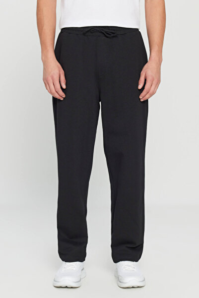 AC&Co / Altınyıldız Classics Ανδρικό μαύρο βαμβακερό παντελόνι με κανονική εφαρμογή και κορδόνι στη μέση με πλαϊνές τσέπες
