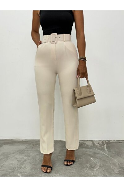 ermege Pantaloni din material gros cu curea - Bej