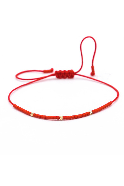 AR Jewels & Diamonds 14K gold bracelet with adjustable red cord AR3562, 2 mm 14K beads and 2 mm Miyuki beads