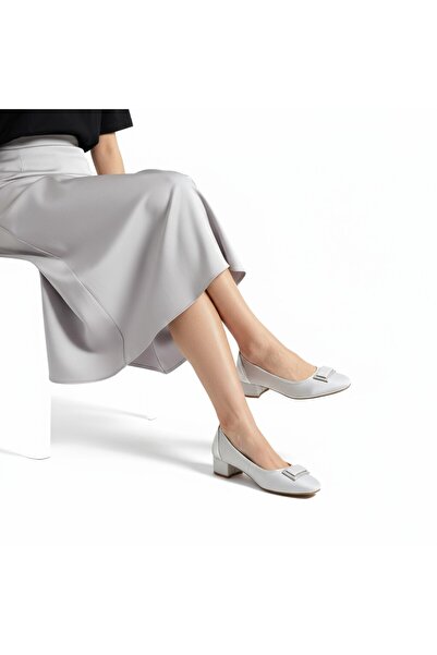 RAVZADERİ Square Buckle Detailed Satin Heeled Shoes