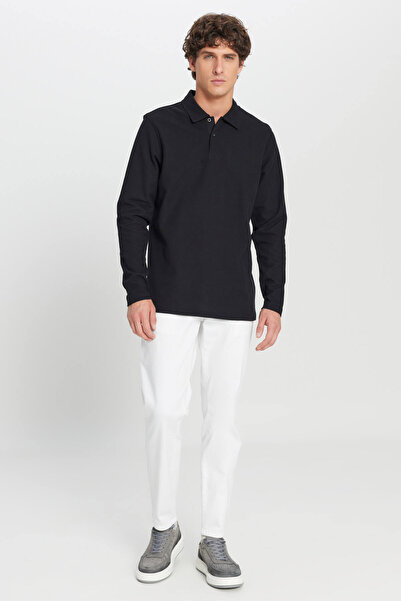 AC&Co / Altınyıldız Classics Чоловічий чорний 100% бавовняний Slim Fit вузький крій поло з жакардовим трикотажем