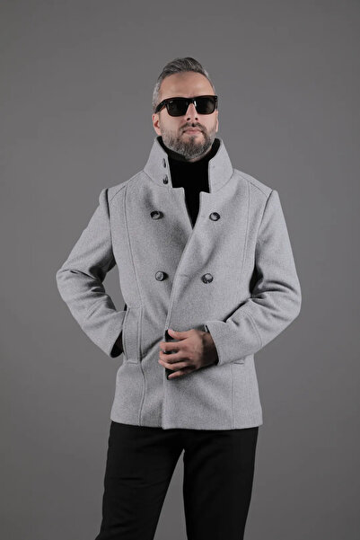 OHEPMODA Men's Cashmere Coat with Collar and Sleeve Detailing