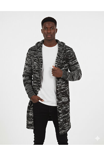 elkumoda Men's Hooded Long Knitwear Cardigan Cotton Loose Model – Stylish and Comfortable Outerwear for Winter