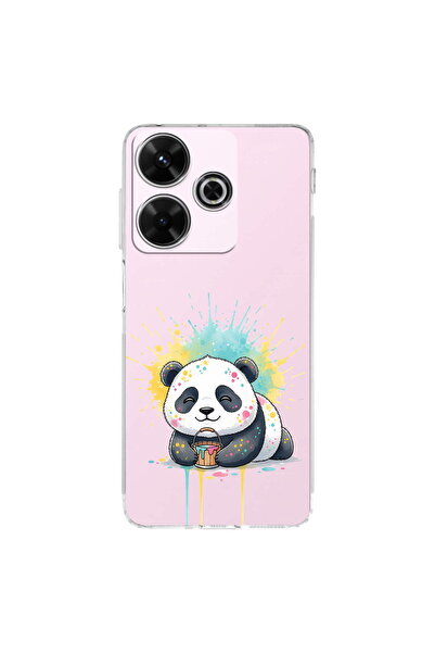 PrintiFy Redmi 13 4G ile Uyumlu Splash Panda Tasarımlı Şeffaf Silikon Kılıf