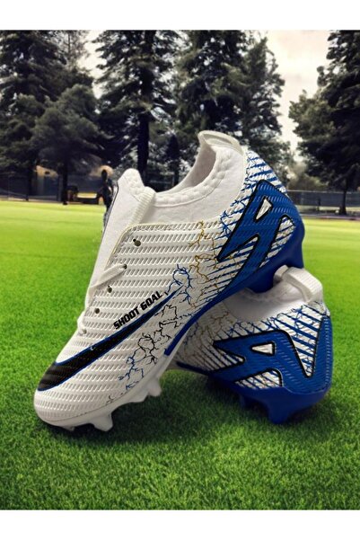 sinmm Αθλητικά παπούτσια ποδοσφαίρου για αγόρια με κάλτσες Crampon (Λευκό-Μπλε Χρώμα)--Filet-Garson..