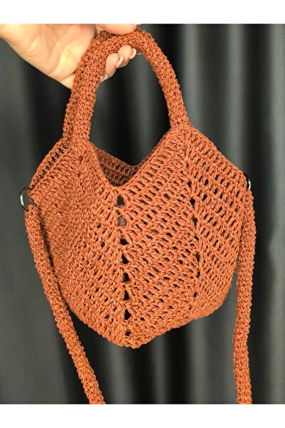 AHK Bag Beauty El Örgüsü Makrome Çanta -Tarçın Kahve tonlarında Omuz El çantası