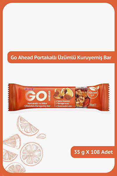 Ülker GO AHEAD Portakallı, Üzümlü ve Bitter Çikolatalı Kuruyemiş Bar - 35 gram - 108 Adet