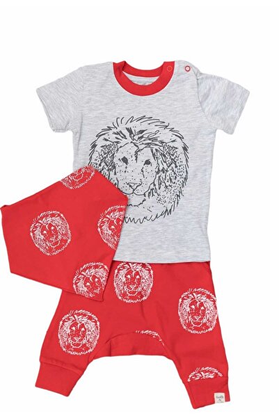 Miniworld Boys' 3-piece cotton set, Lion model, age 6-9 months, 74 cm, Red