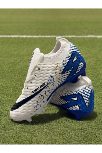 sinmm Αθλητικά παπούτσια ποδοσφαίρου για αγόρια με κάλτσες Crampon (Λευκό-Μπλε Χρώμα)--Filet-Garson..