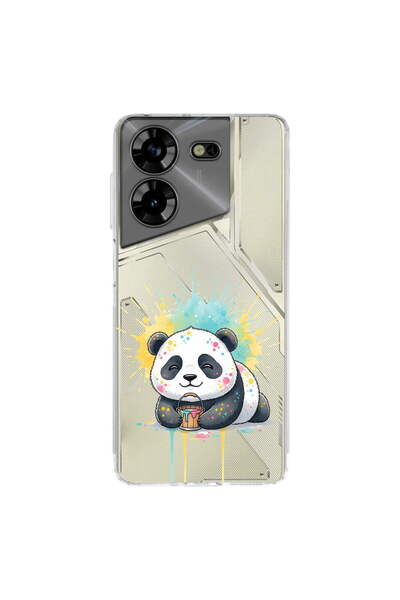 PrintiFy Tecno Pova 5 ile Uyumlu Splash Panda Tasarımlı Şeffaf Silikon Kılıf