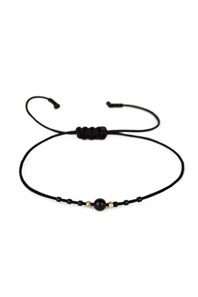 AR Jewels & Diamonds Adjustable 14K gold cord bracelet AR4116 with 2mm gold beads, Miyuki and glossy Onyx