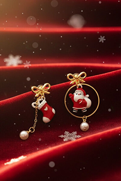Jaida Moda Women's Santa Claus, Stocking, Bow, and Pearl Detailed Dangle Nail Earrings – Christmas New Year Collection