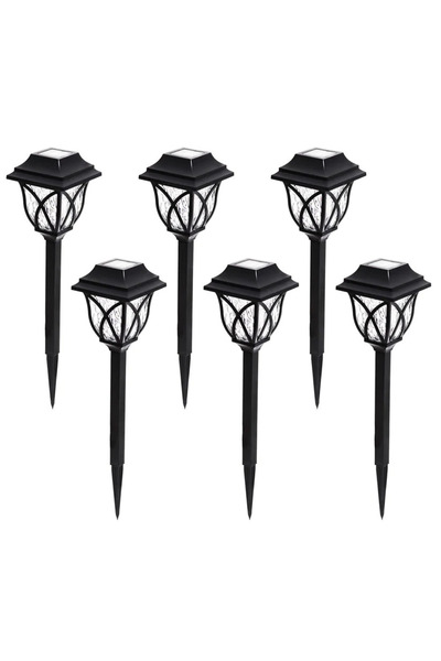 BASHAR Set 6 lampi solare pentru gradina tip felinar negre
