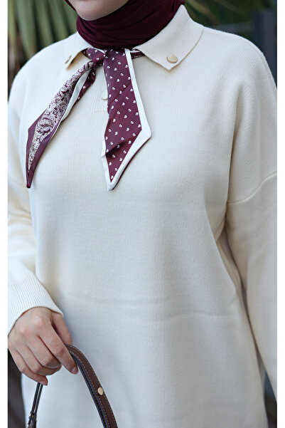 NEW DAĞ Polo Neck Knitwear Tunic with Scarf
