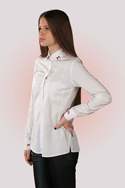Suavette Hand-Embroidered Shirt with Red Bows in Bamboo and Cotton