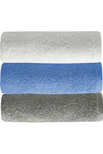 Mira Home مجموعة من 3 مناشف وجه ملونة سادة 100% قطن 50x90 سم رمادي-أزرق-أبيض