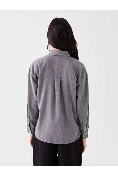 LC Waikiki Lcw Vision Gray Solid Long Sleeve Oversize Women's Lumberjack Shirt Jacket