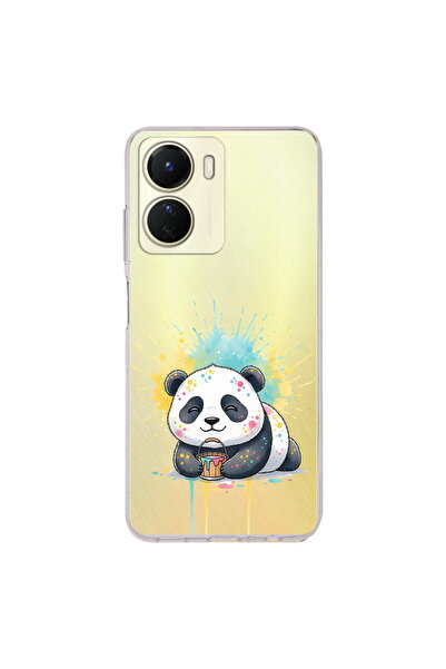 PrintiFy Vivo Y16 ile Uyumlu Splash Panda Tasarımlı Şeffaf Silikon Kılıf
