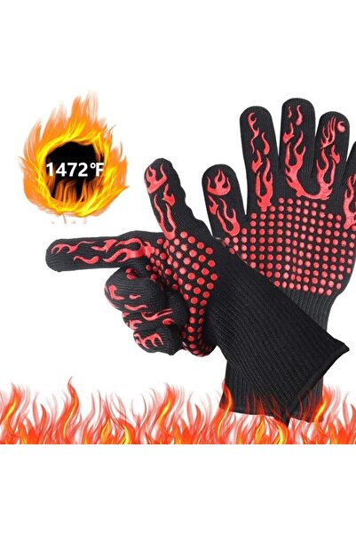 Twinkle Mart BBQ Gloves, Heat Resistant Oven & Grill Gloves with Silicone Grip (Red)