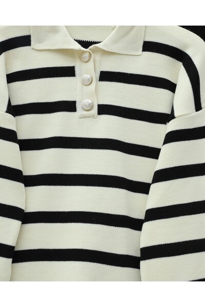 Modamorfo Polo Neck Buttoned Striped Knitwear Set -Black