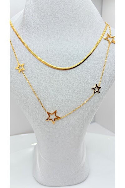 NİSA HOME قلادة نسائية من الفولاذ بلون ذهبي وفضي مع سلسلة مرصعة وتفاصيل نجمية...