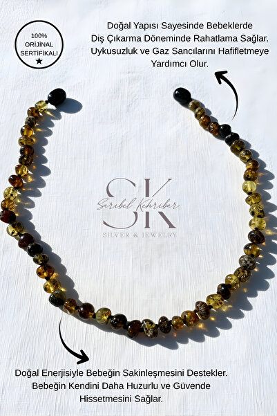 Sarıbel Kehribar Sertifikalı Damla Baltık Bebek Diş Sağlık Kehribar Kolye