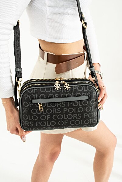 Çanta Trend Lili Black Gray Printed Three-Eye Women's Shoulder Bag 17x28 Size