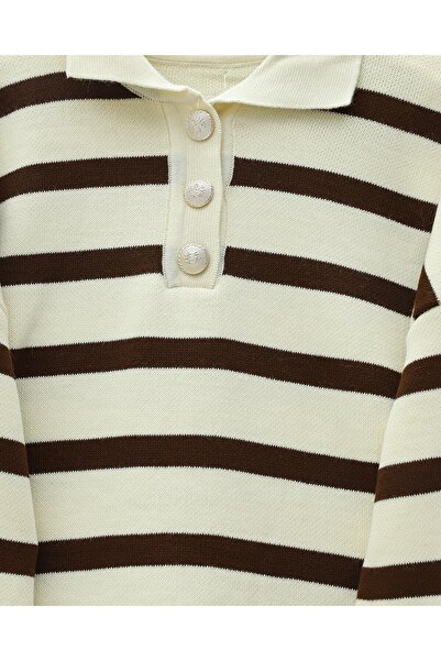 Modamorfo Polo Neck Buttoned Striped Knitwear Set - Brown
