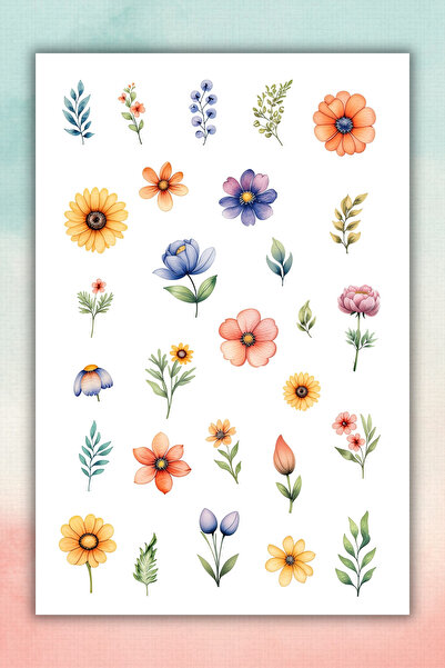 birikiyedi Karışık soft çiçek sticker seti (1 sayfa)