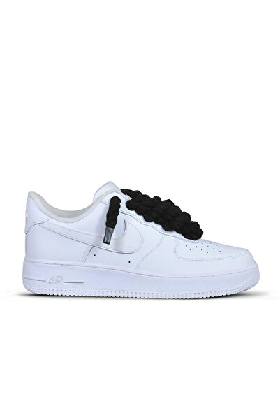 Nike Pantofi Sport Air Force 1 Low Albi Custom cu Rope Laces White-Black-Negru