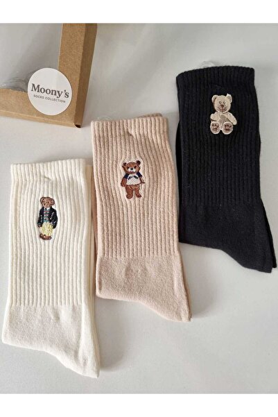 Moonys Socks Collection Бродиран мечок модел Специална серия Дамски чорапи Комплект от 3