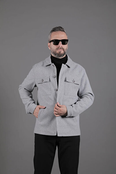OHEPMODA Men's Cashmere Coat with Stitching Detail