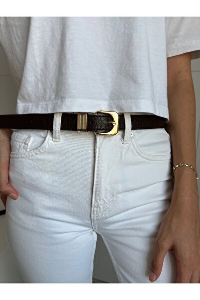 Eksibir Gold Tokalı Siyah Kadın Kemeri Elbise Kemeri Pantolon Kemeri